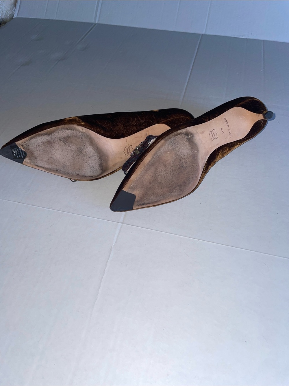 Cole Haan Brown Velvet Pointed-Toe Embellished Heels - Picture 8 of 9